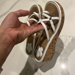 Y2K Mudd Cork Wedge Sandal 7M Floral Boho Slide Platform Strappy White VTG 2000s